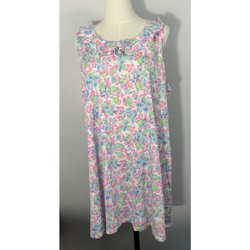 Lauren Ralph Lauren 1X Floral Nightgown Sleeveless Ruffle Collar RLL Logo Sz 1X